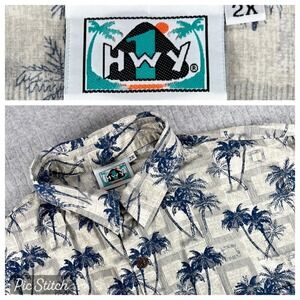 HWY 1 Button Up Hawaiian Shirt Mens 2X‎ Palm Tree Tropical Aloha Short Sleeve